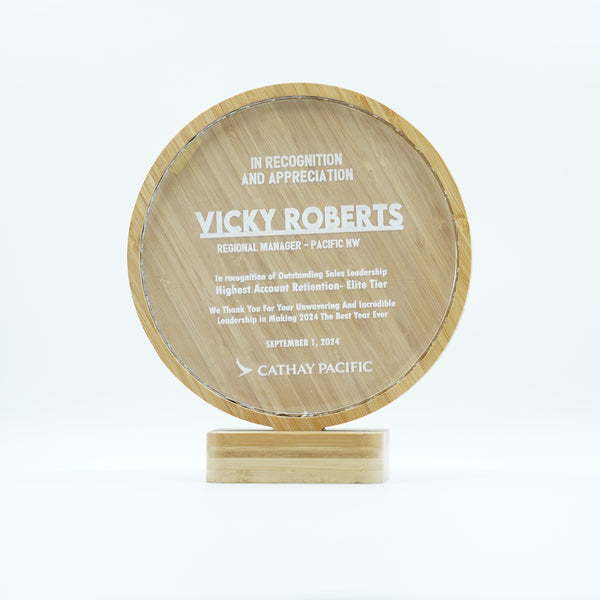 Curved Edge Wooden Memento with 
or without LED Light Effect